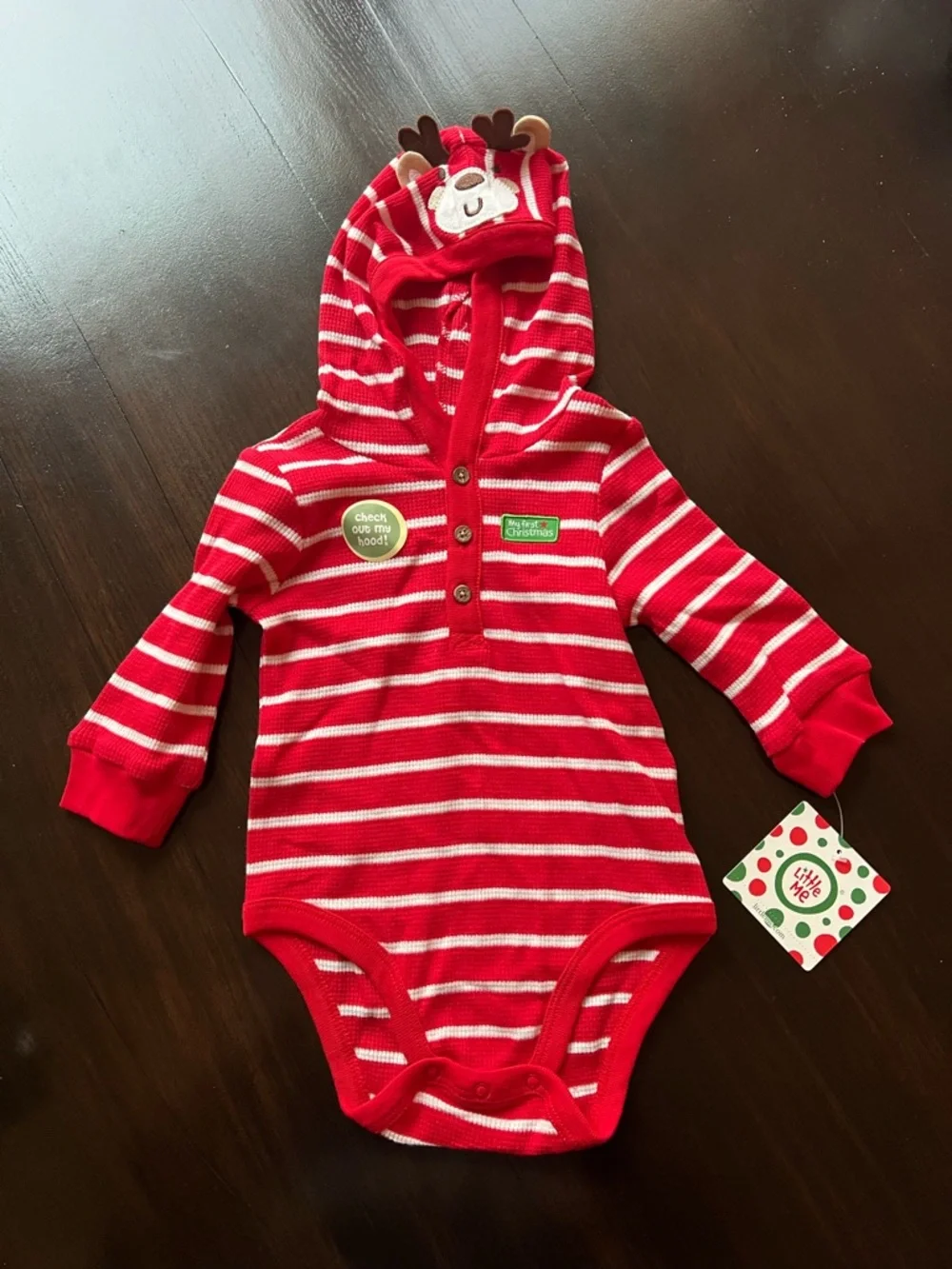 New - Little Me My First Christmas 2-Piece Outfit Set with a Reindeer Hood